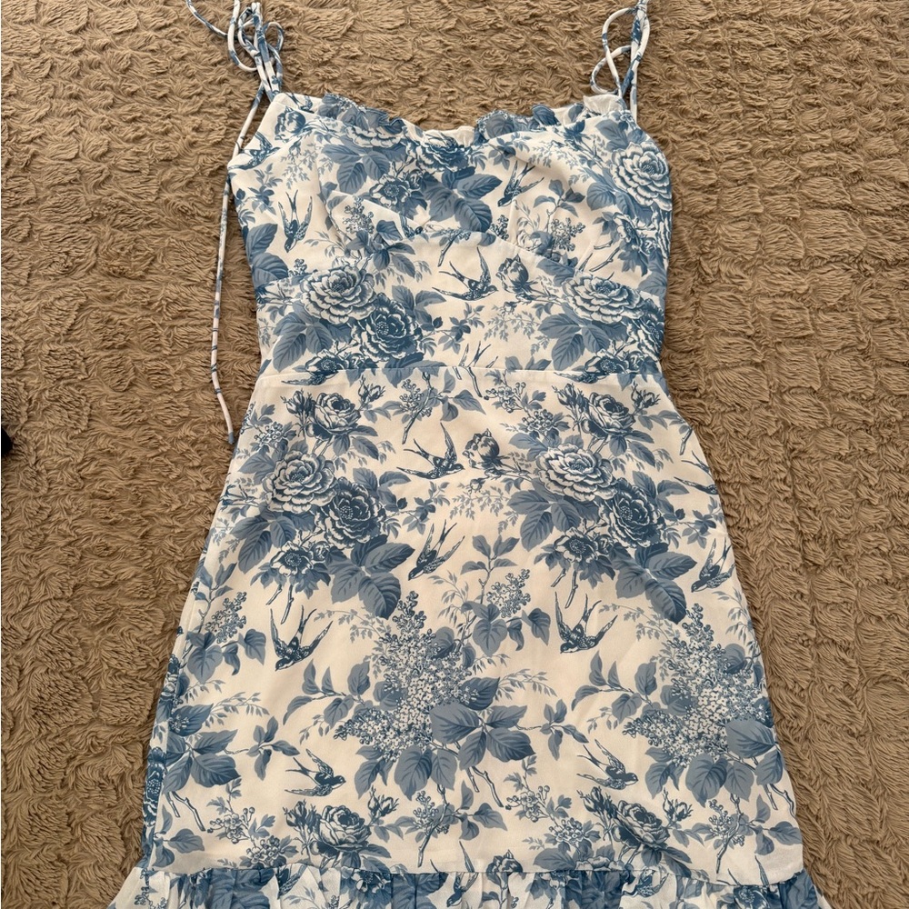 Commense Blue and Cream Floral Mini Dress